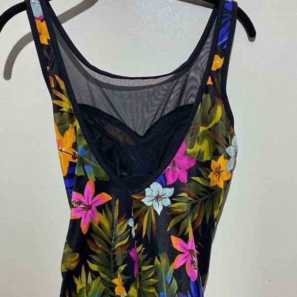 Slim Allure Women's Multicolor Tropical Mesh One Piece Swimsuit Size Large - Picture 4 of 8